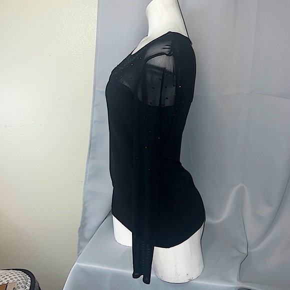 Cache Chest black sheer with Black rhinestones long sleeve with solid bottom. - Picture 8 of 14